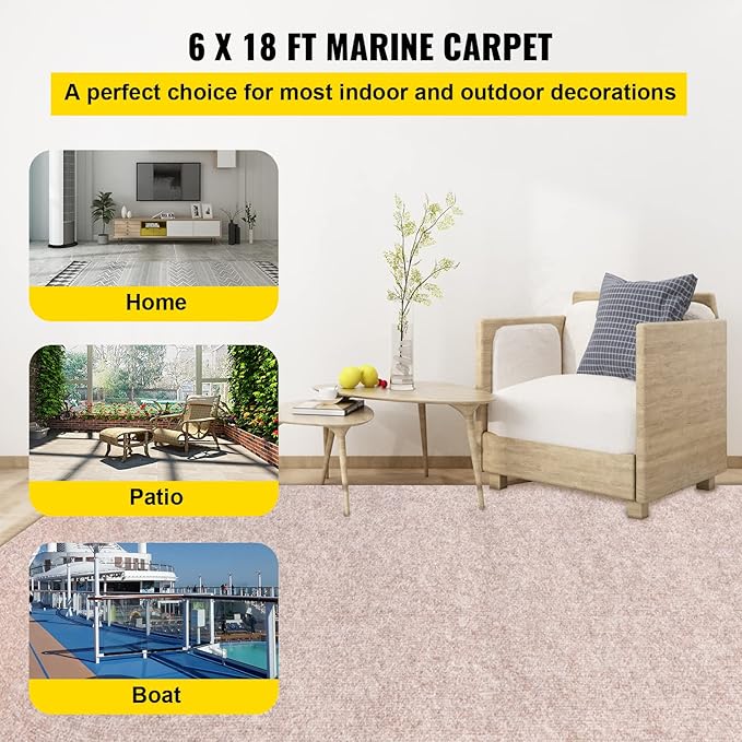 Happybuy 6 ft x 18 ft Brown Marine Carpet for Boats Waterproof - 0.18" Thick Indoor Outdoor Rug Carpet Roll for Home Patio Porch Deck