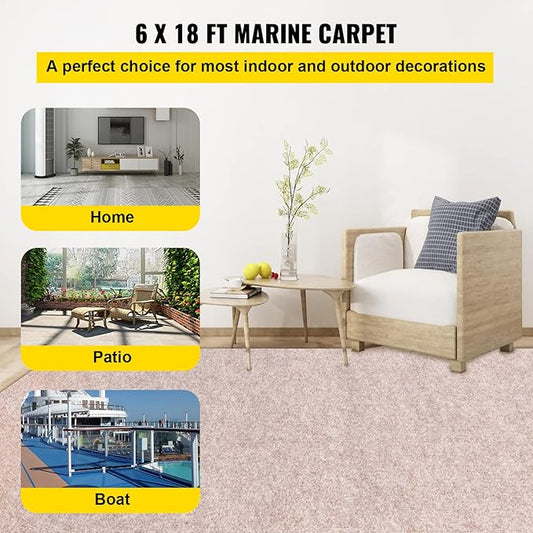 Happybuy 6 ft x 18 ft Brown Marine Carpet for Boats Waterproof - 0.18" Thick Indoor Outdoor Rug Carpet Roll for Home Patio Porch Deck