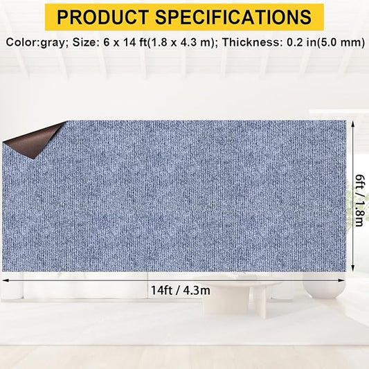 Marine Carpet,6 FT x 14 FT Blue-Gray Indoor Outdoor Carpet 0.2" Thick Boat Carpet with Water-Proof TPE Backing, Non-Slide Outdoor Marine Carpet Roll for Home, Patio, Porch, Deck